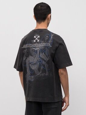 NEW OFF-WHITE T-Shirt Skater Medium Faded Black Authentic